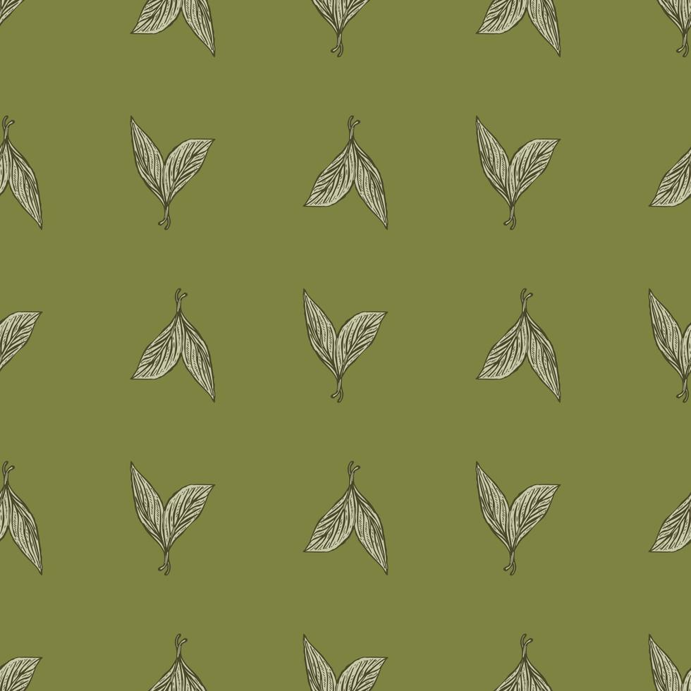 Seamless pattern engraved leaves. Vintage background of tea leaf in hand drawn style. vector