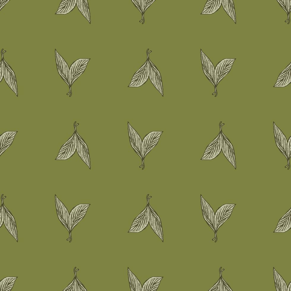 Seamless pattern engraved leaves. Vintage background of tea leaf in hand drawn style. vector