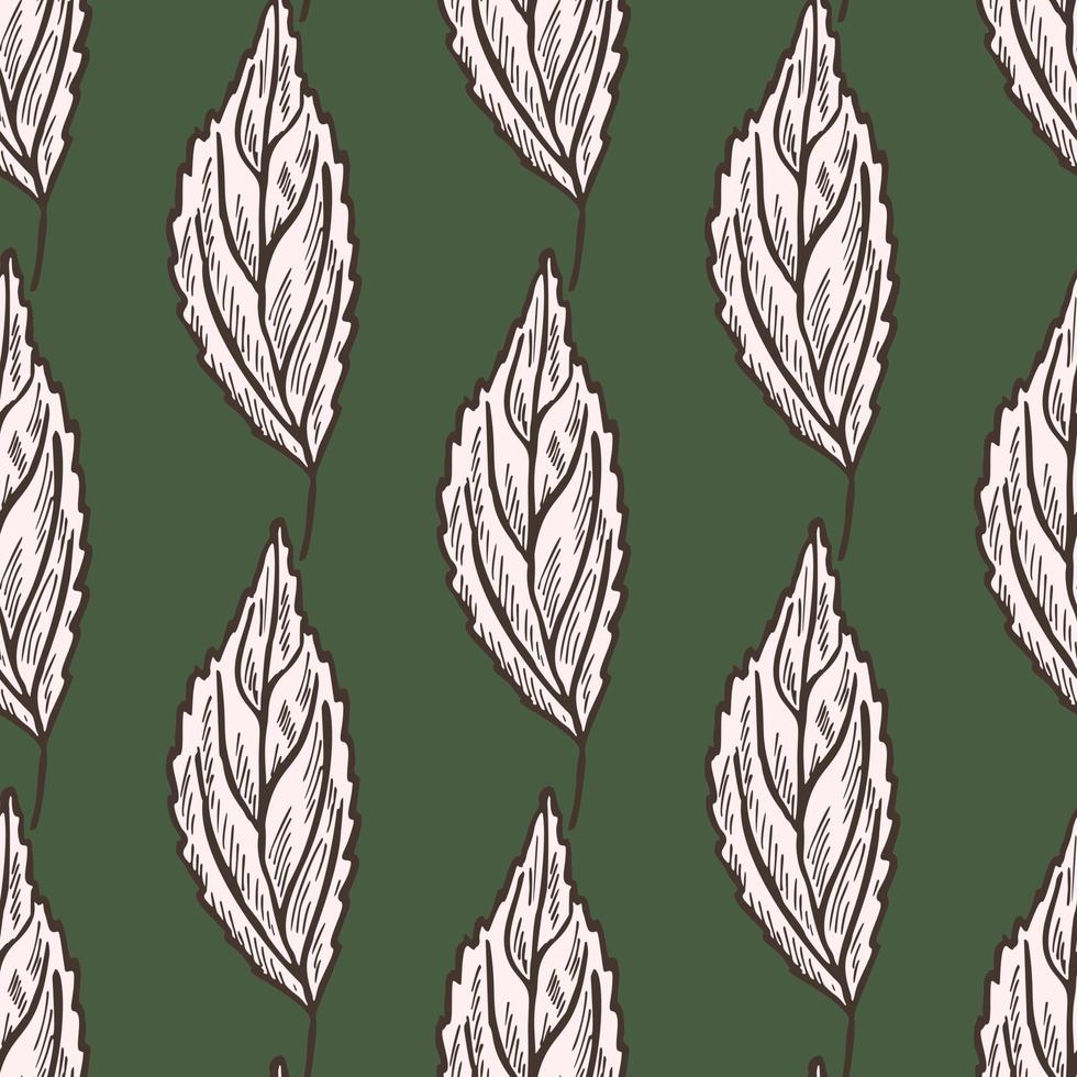 Seamless pattern engraved tree leaves. Vintage background botanical with foliage in hand drawn style. vector