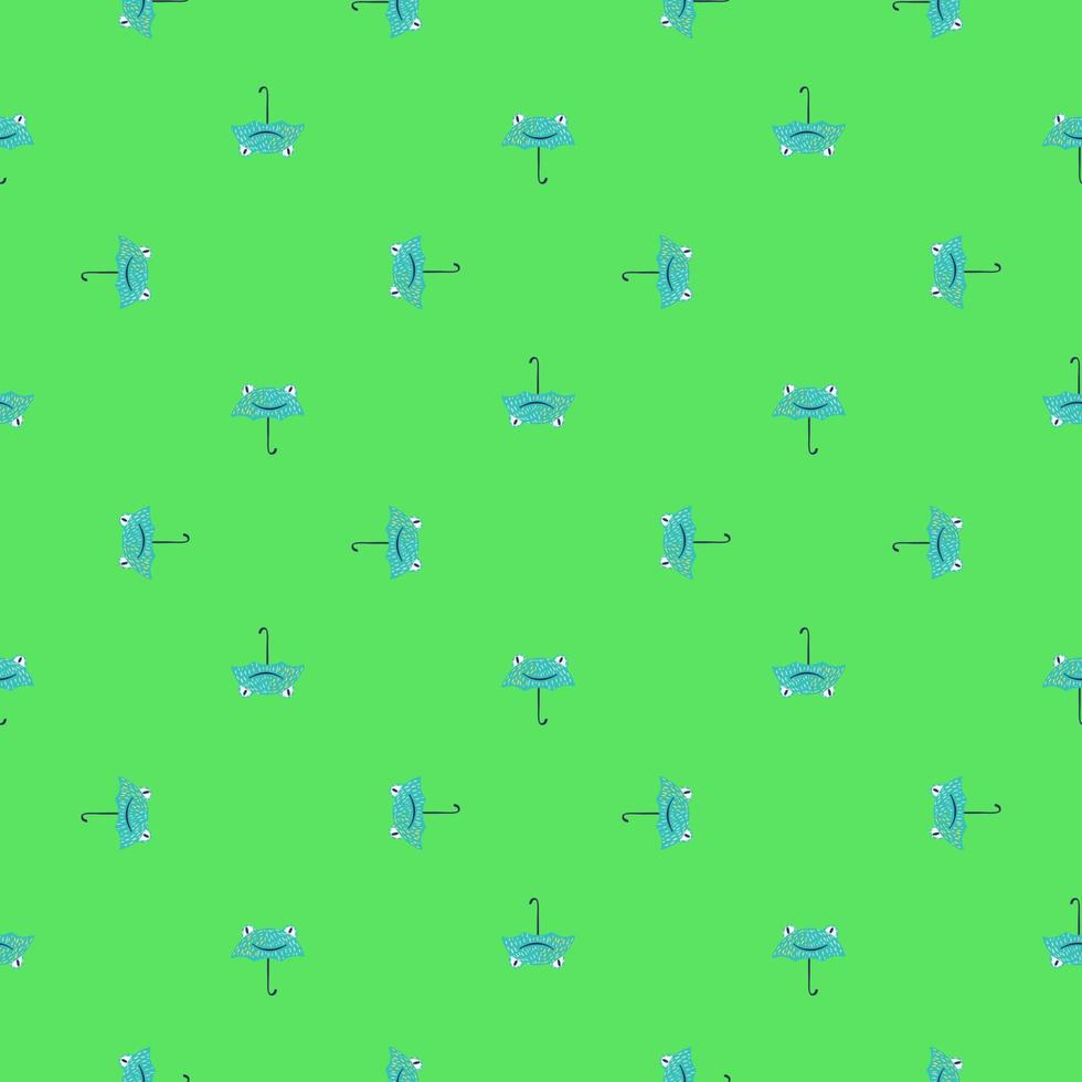 Seamless pattern cute frog umbrella. Background of funny accessory shape head toad in doodle style. vector