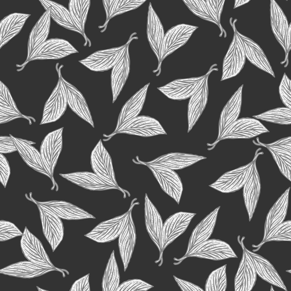 Seamless pattern engraved leaves. Vintage background of tea leaf in hand drawn style. vector