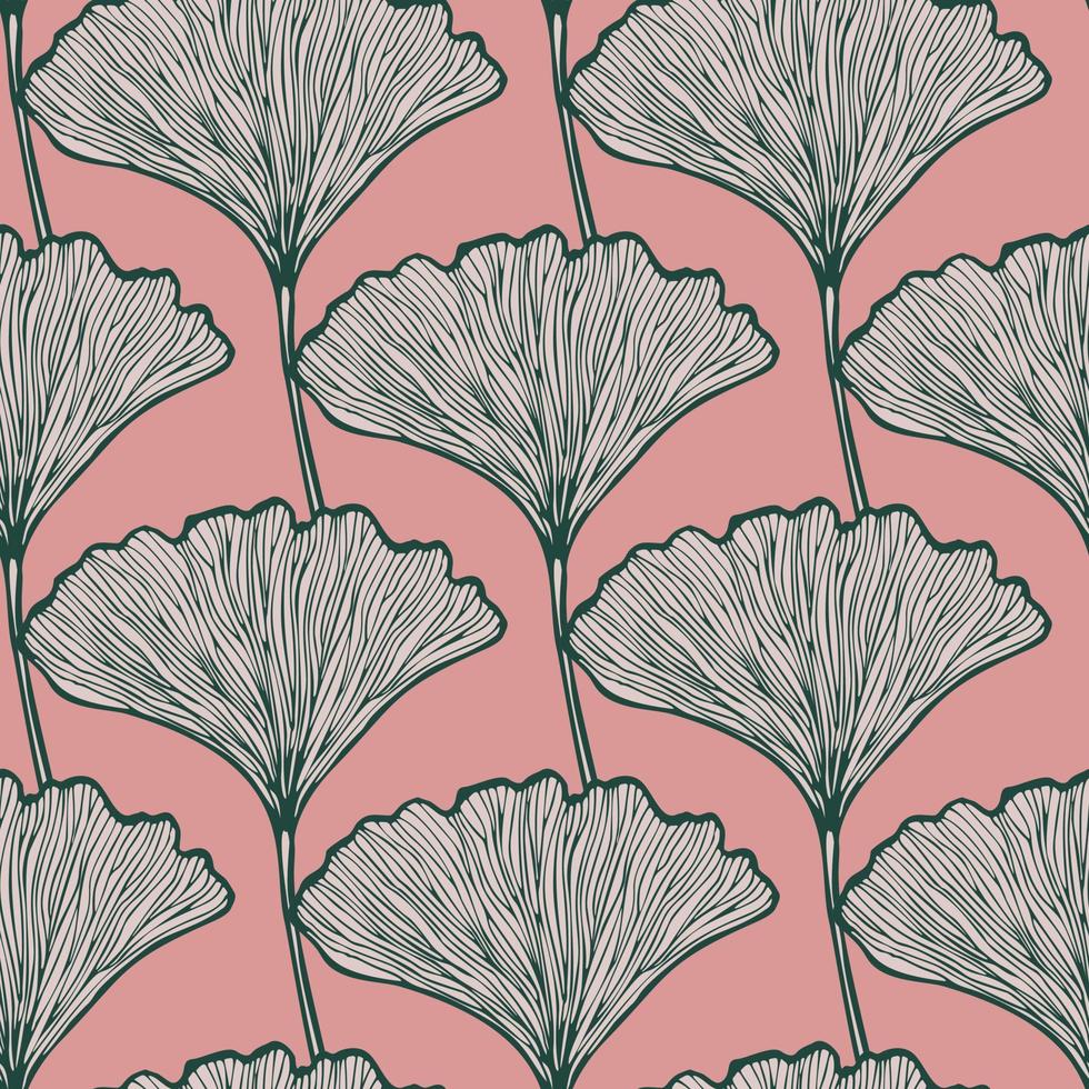 hojas grabadas de patrones sin fisuras ginkgo biloba. fondo vintage botánico con follaje en estilo dibujado a mano. vector