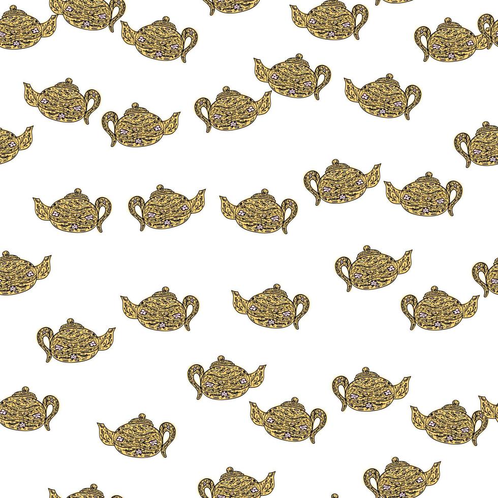 Seamless pattern with cute teapots. Background of doodle kettle decorative ceramic. vector