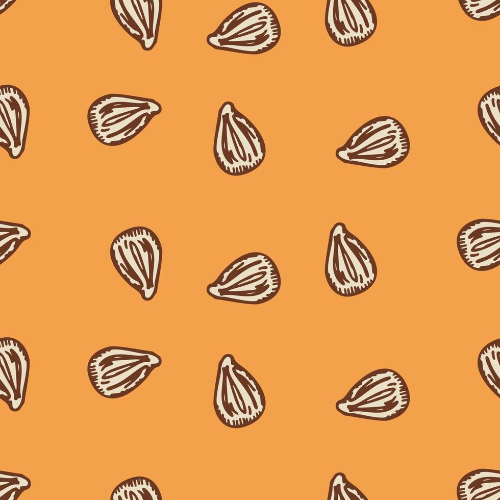Seamless pattern engraved seeds. Vintage background plants kernels in hand drawn style. Botanical sketch. vector