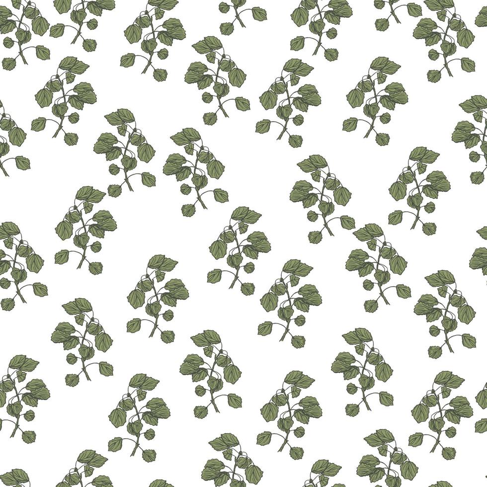 Seamless pattern engraved tree branches. Vintage background summer twigs in hand drawn style. vector