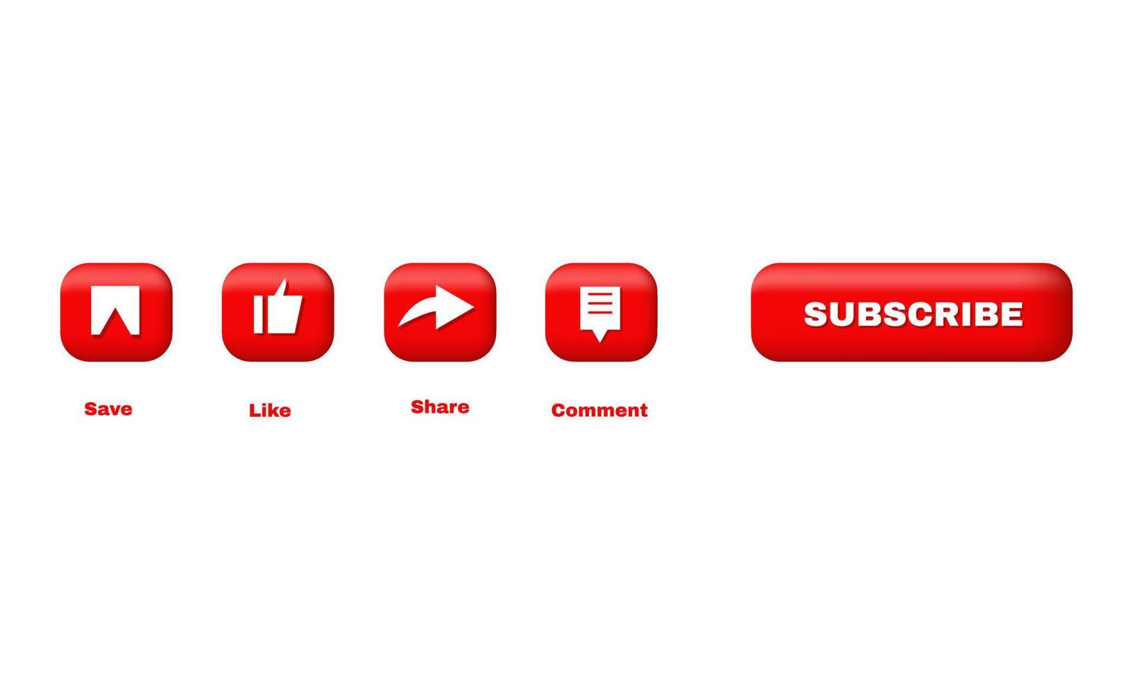 3d save like comment share click subscribe button vector