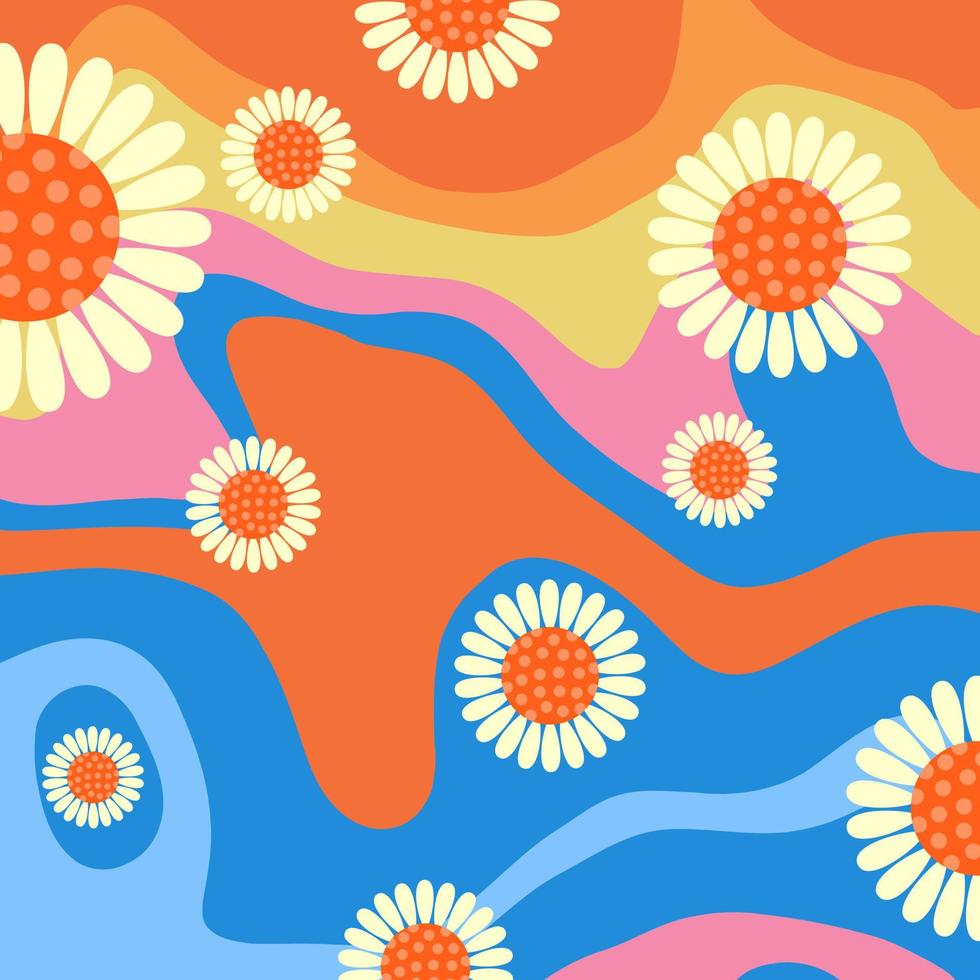 Sixties Floral Liquid Retro Lines vector