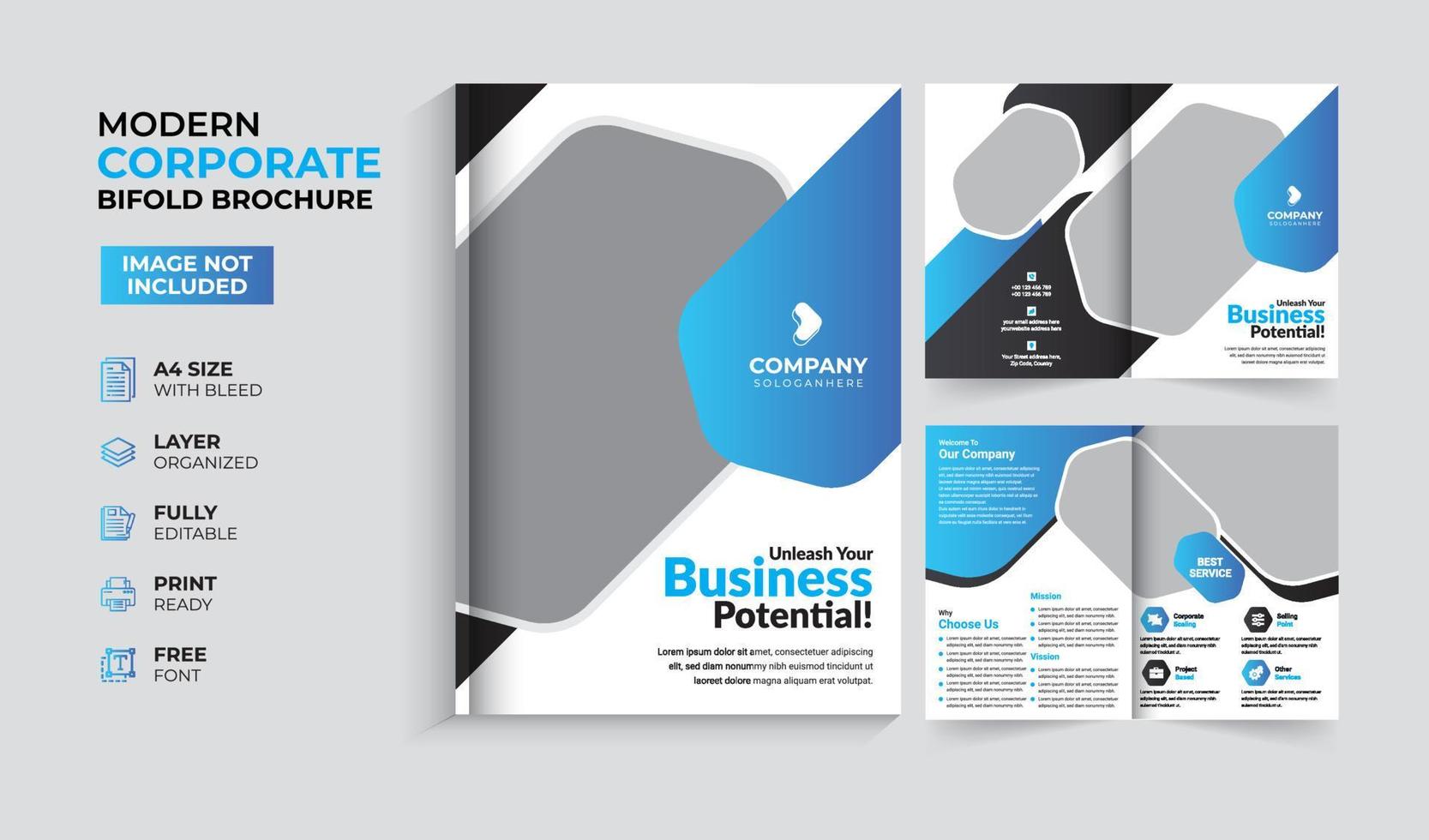 Modern and creative corporate business bifold brochure template vector