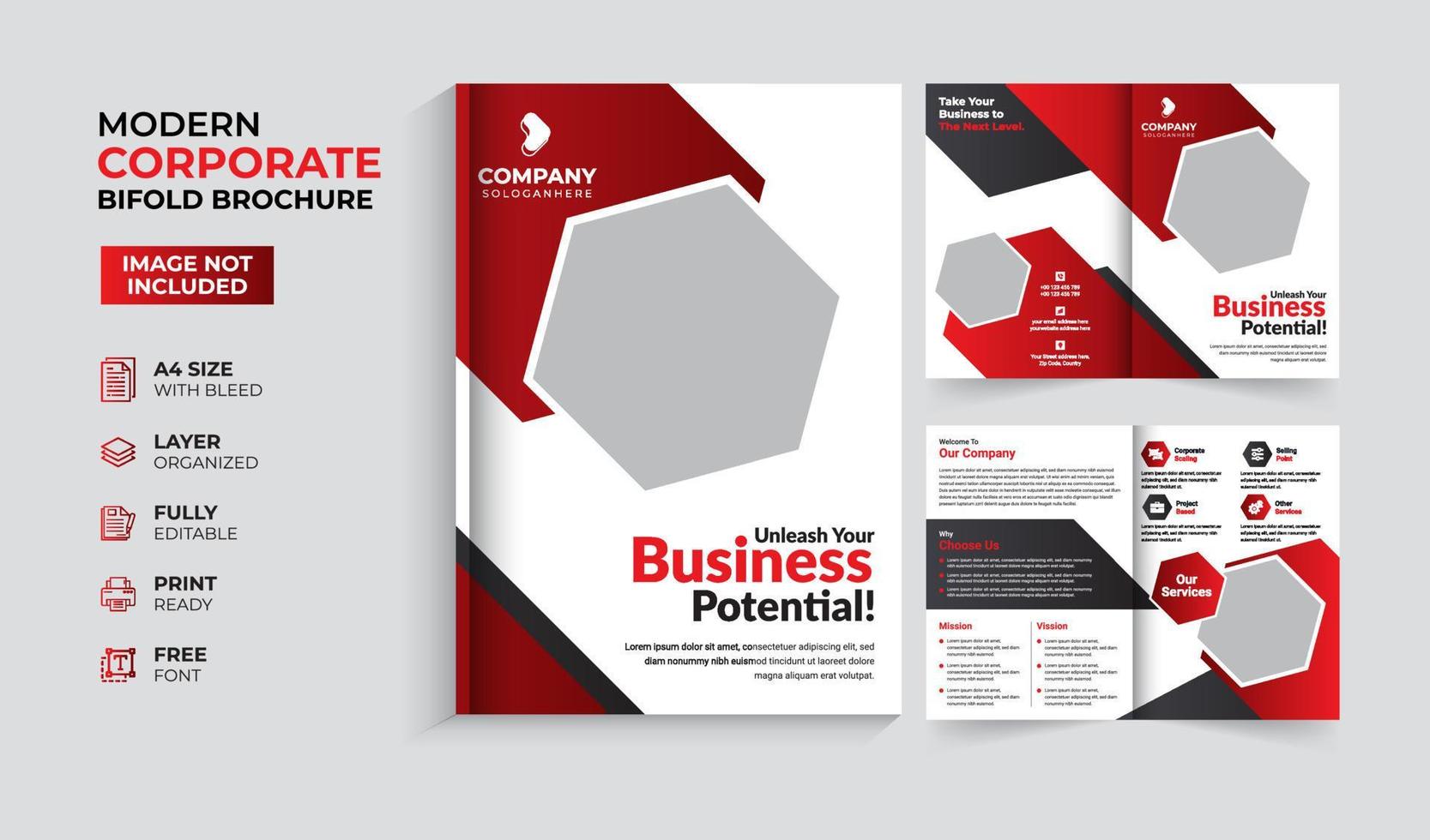 Modern and creative corporate business bifold brochure template vector