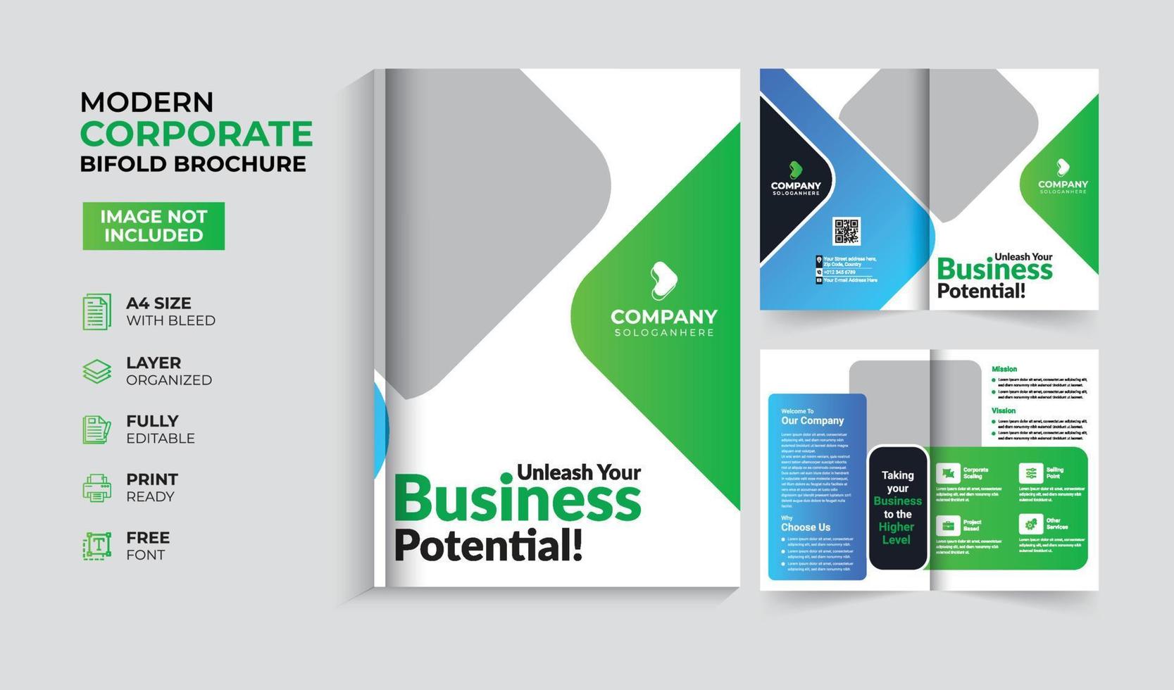 Modern and creative corporate business bifold brochure template vector