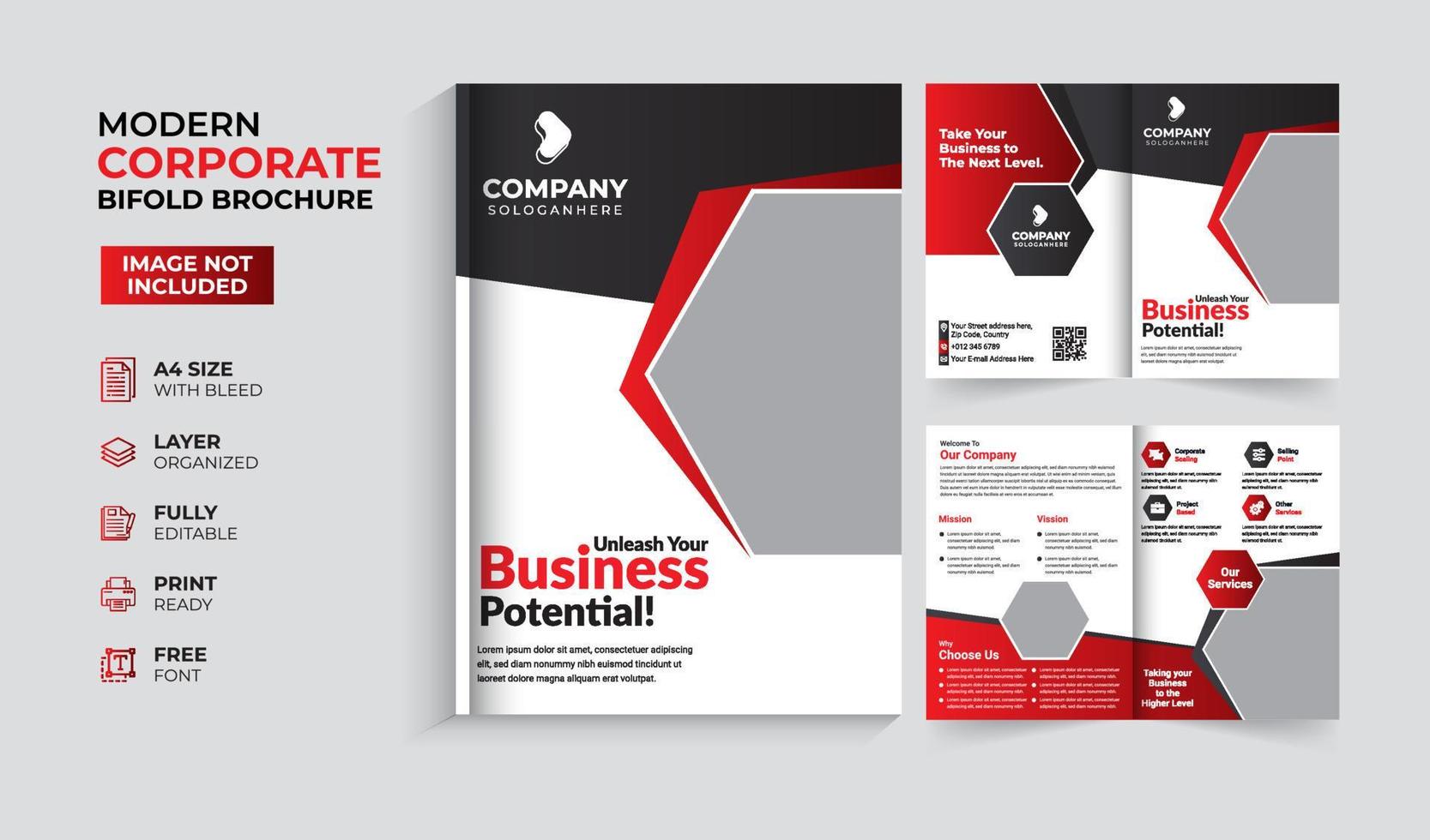 Modern and creative corporate business bifold brochure template vector