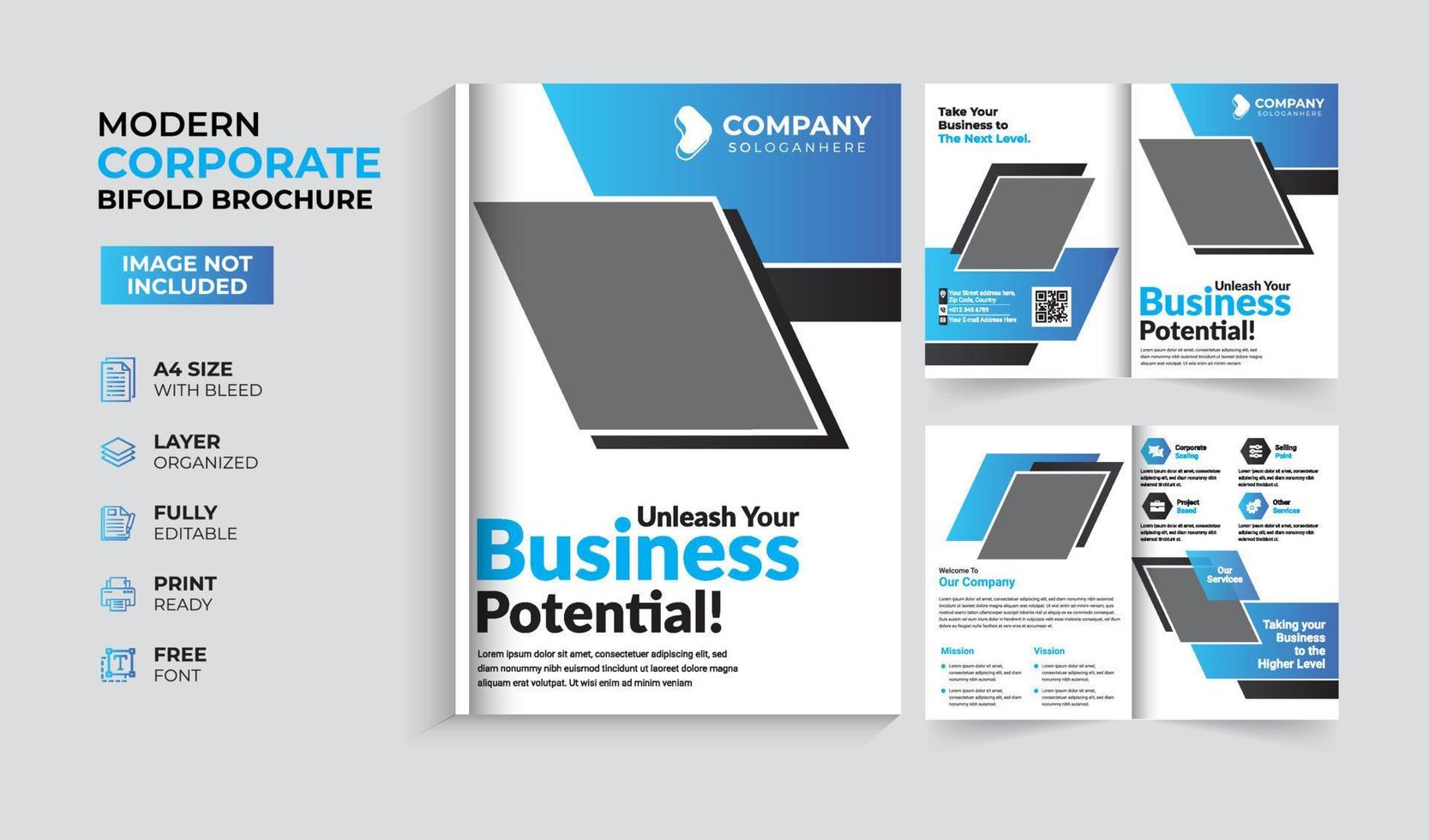 Modern and creative corporate business bifold brochure template vector