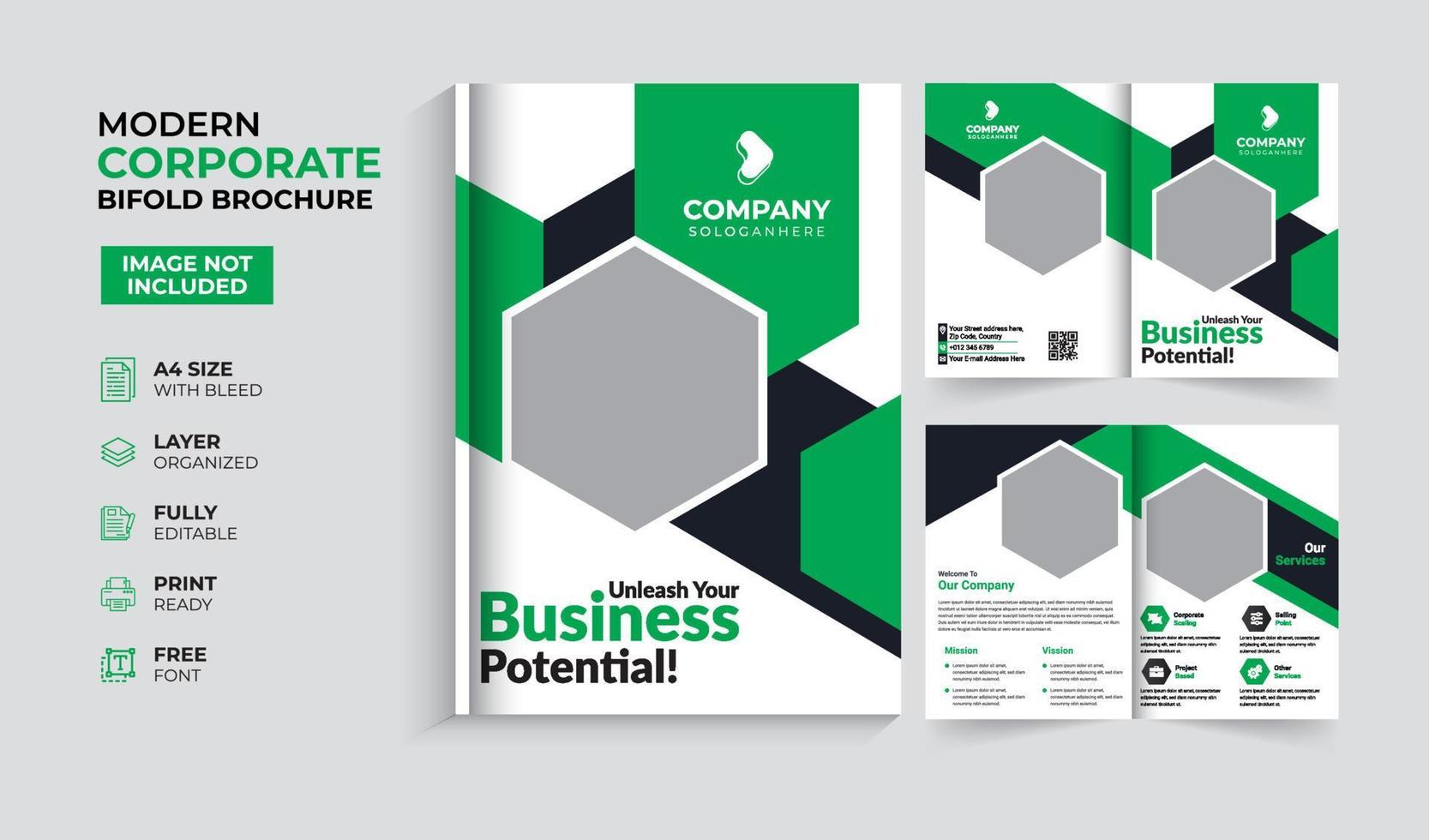 Modern and creative corporate business bifold brochure template vector