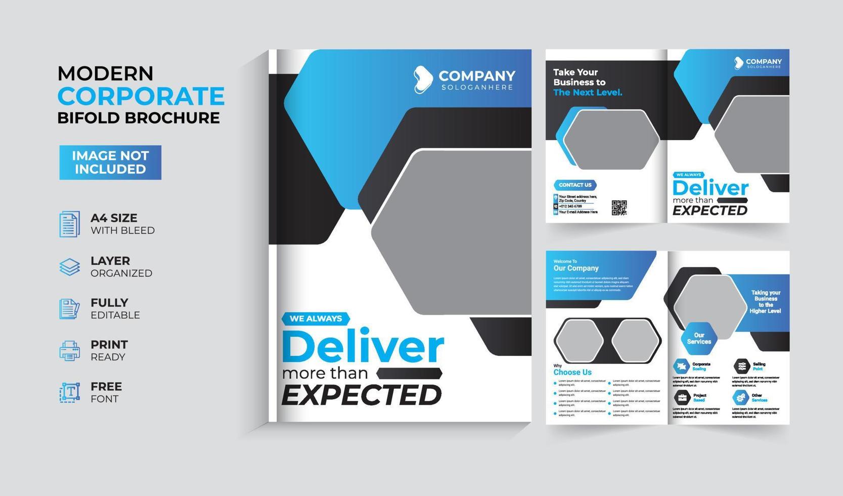 Modern and creative corporate business bifold brochure template vector