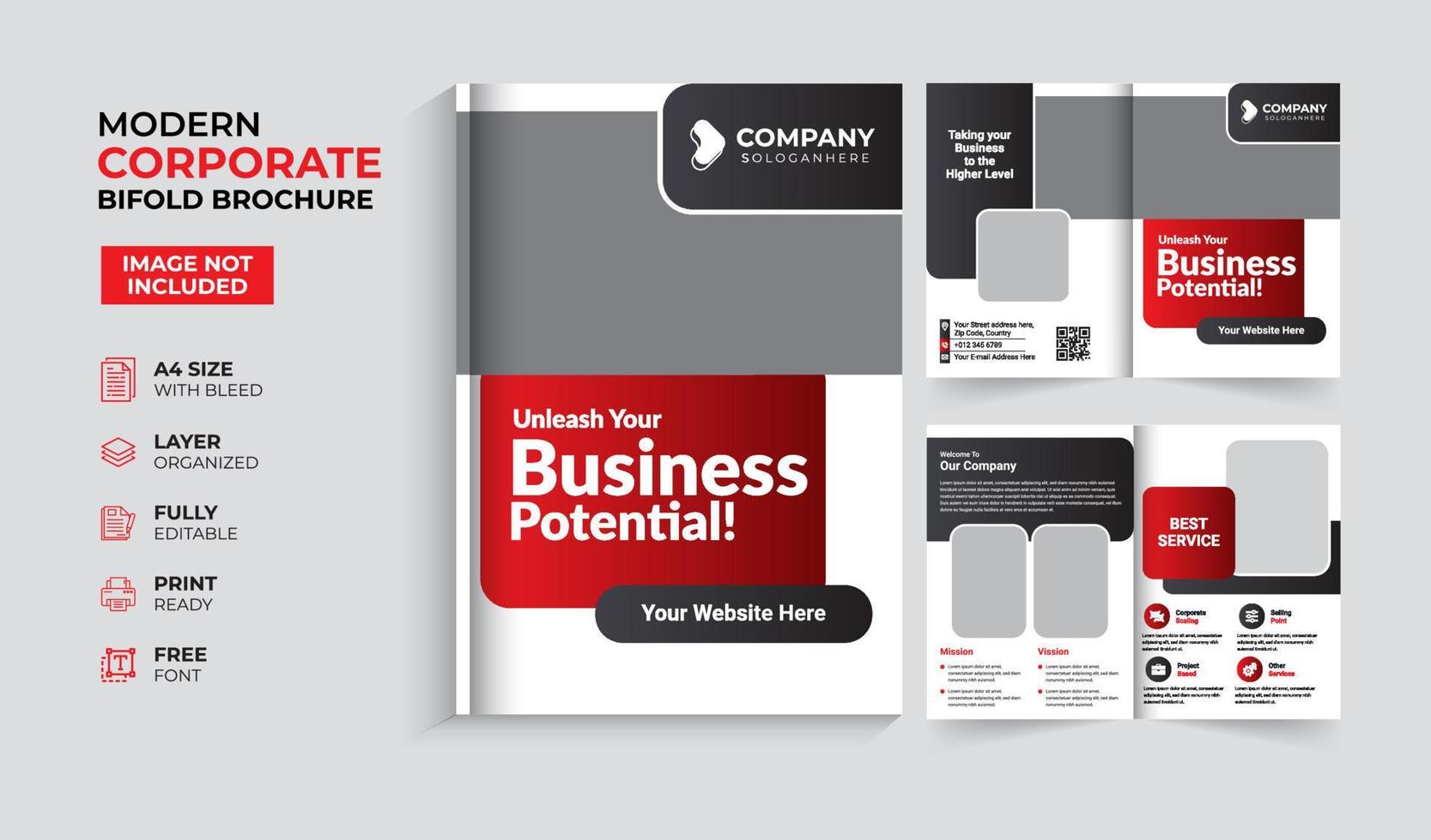 Modern and creative corporate business bifold brochure template vector