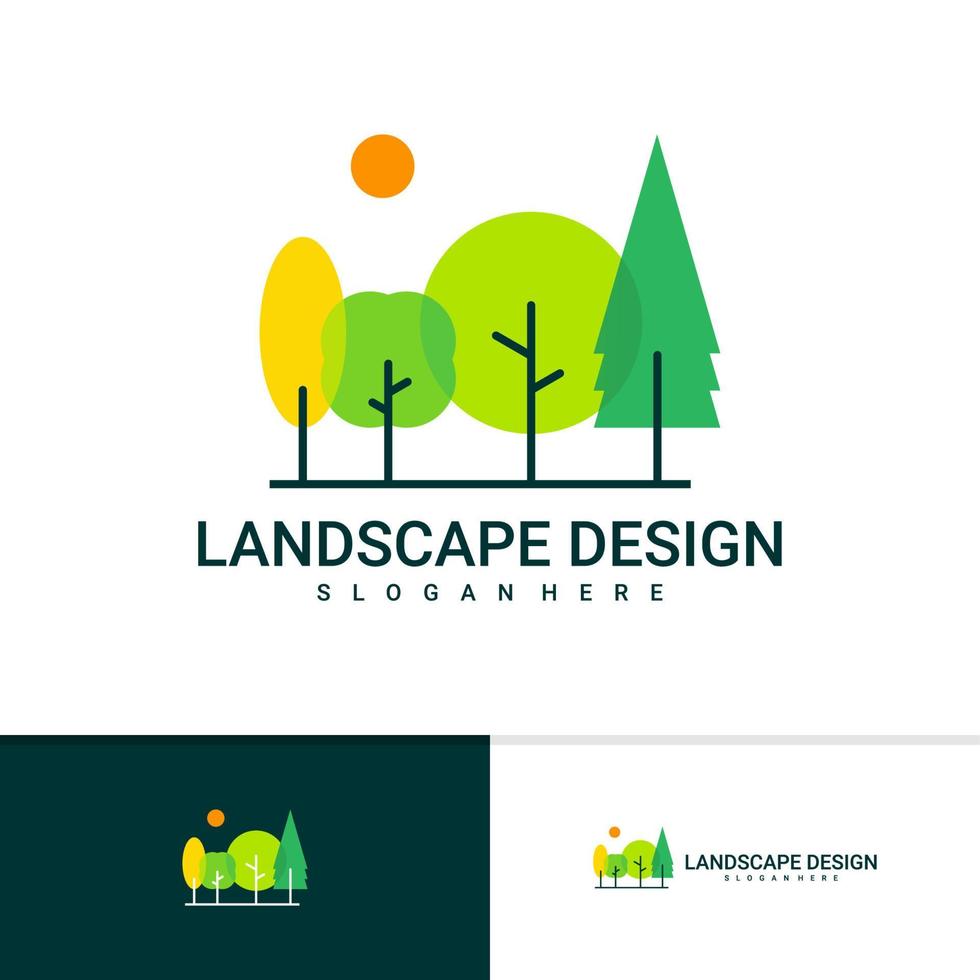 plantilla de vector de logotipo de árbol de paisaje, conceptos de diseño de logotipo de árbol creativo