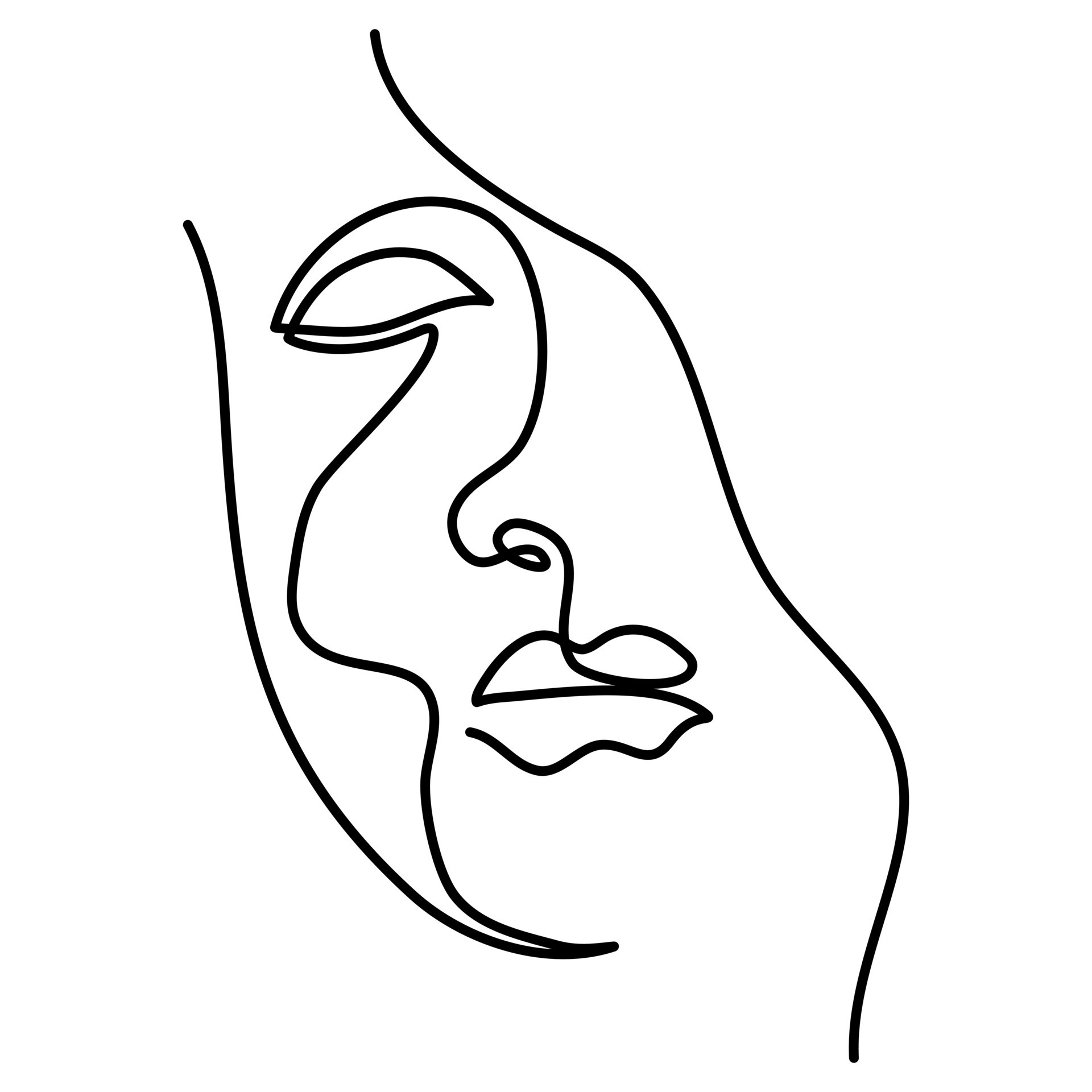 Face outline. Портрет одной линией. Волосы непрерывный рисунок одной линией.