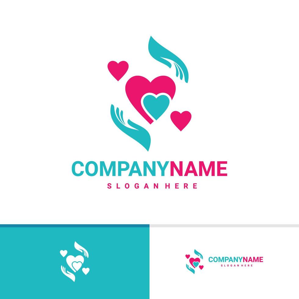 Plantilla de vector de logotipo de cuidado de amor, conceptos de diseño de logotipo de cuidado creativo