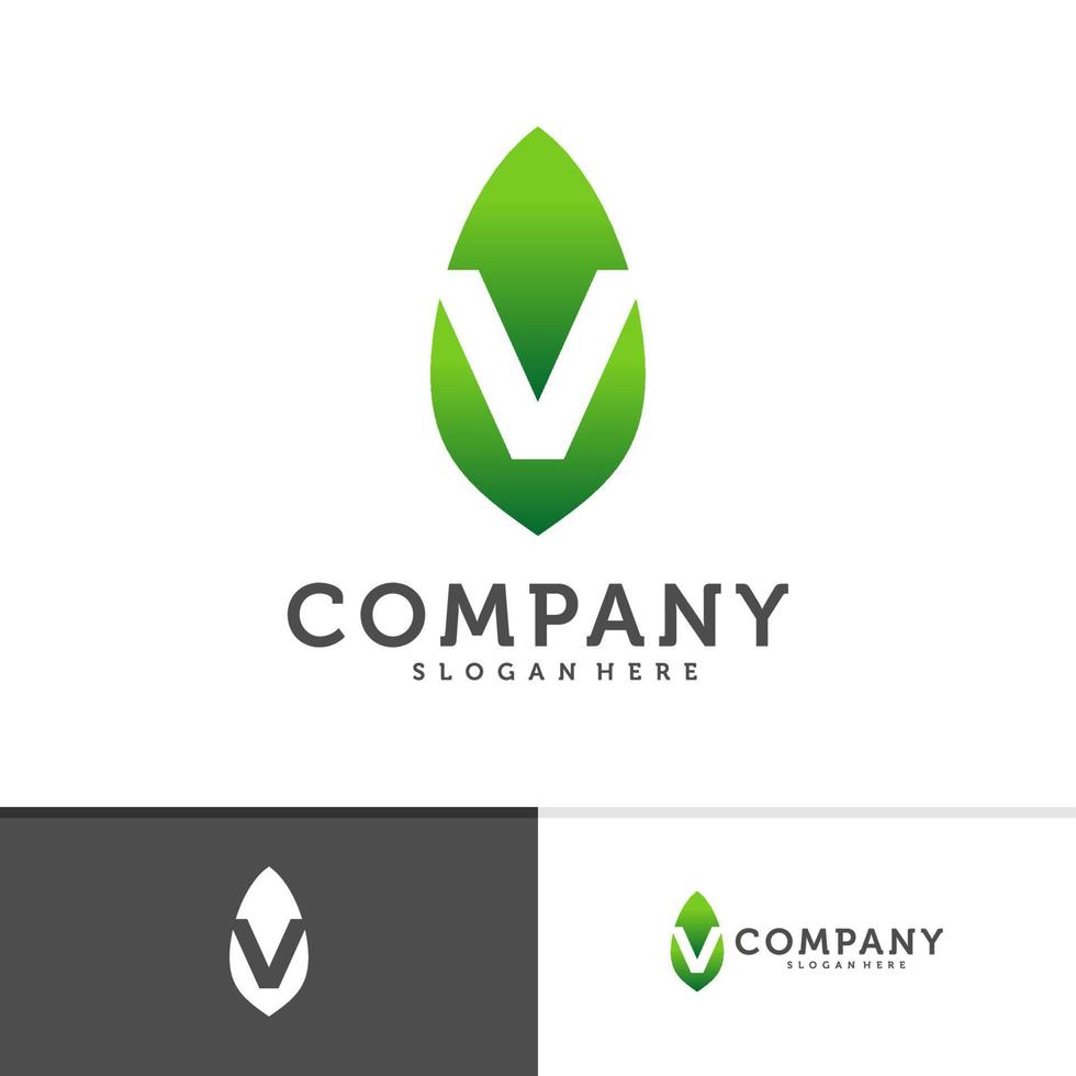 Initial V with Leaf logo vector template, Creative Nature V logo design concepts