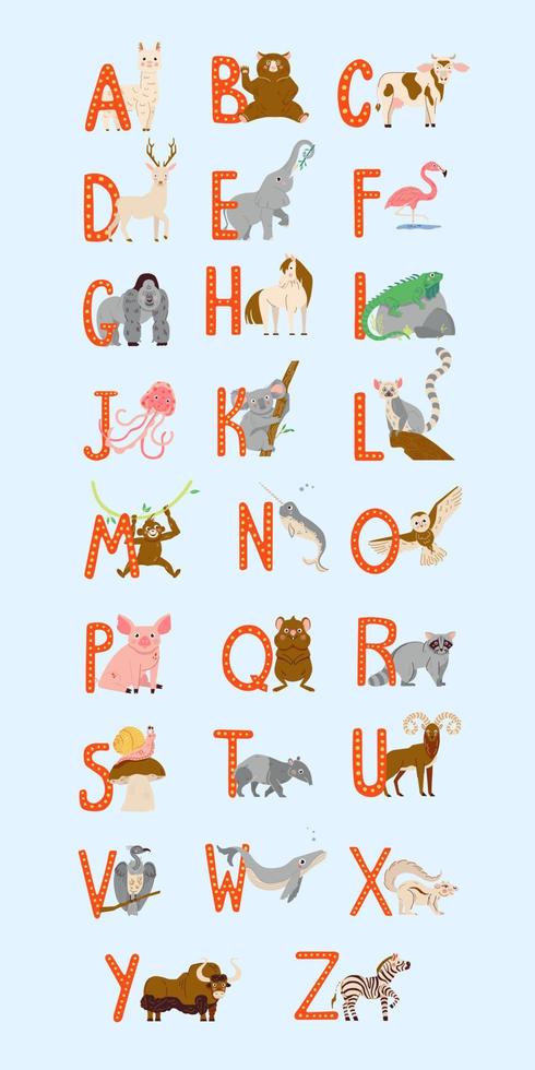 Cute Animals alphabet for kids education. Childish vector font for kids ABC book with hand drawn animal characters 7398502 Vector Art at Vecteezy Cute Animals alphabet for kids education. Childish vector font for kids ABC book with hand drawn animal characters 7398502 Vector Art at Vecteezy