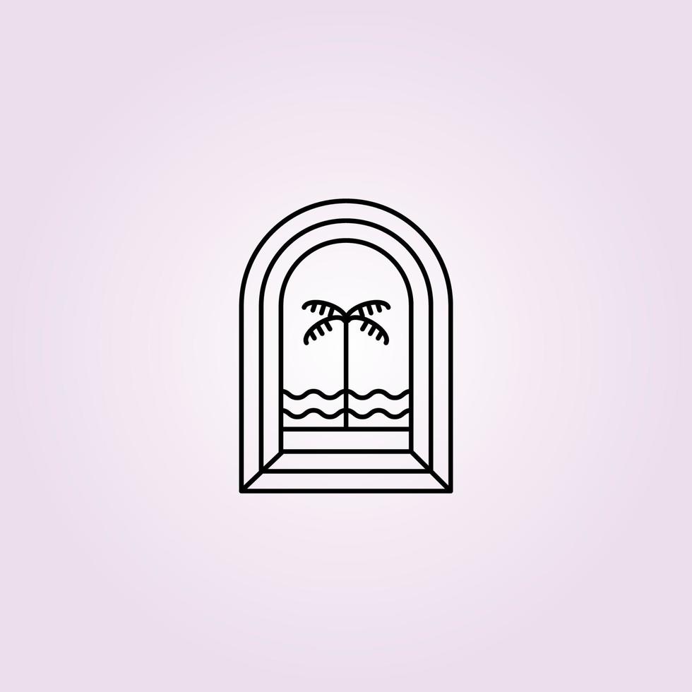 naturaleza palmera línea arte insignia logotipo vector ilustración