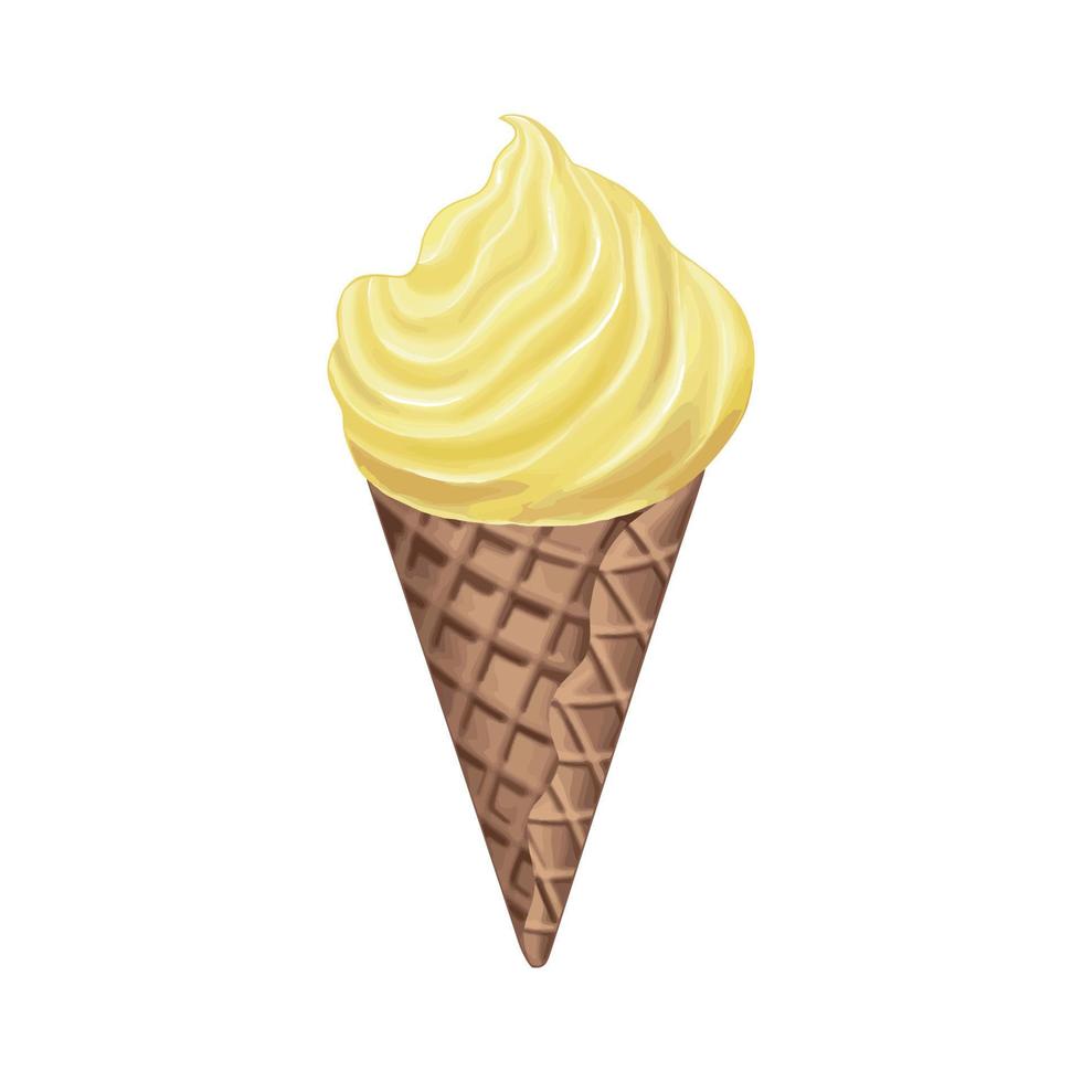 cono de helado con crema amarilla vector