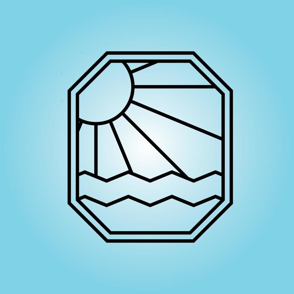 Ocean Sun Wave badge Logo icon line art  Design illustration vector