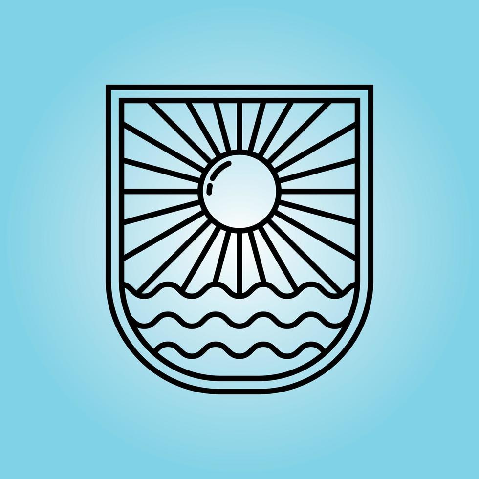 Ocean Sun Wave badge Logo icon line art  Design illustration vector