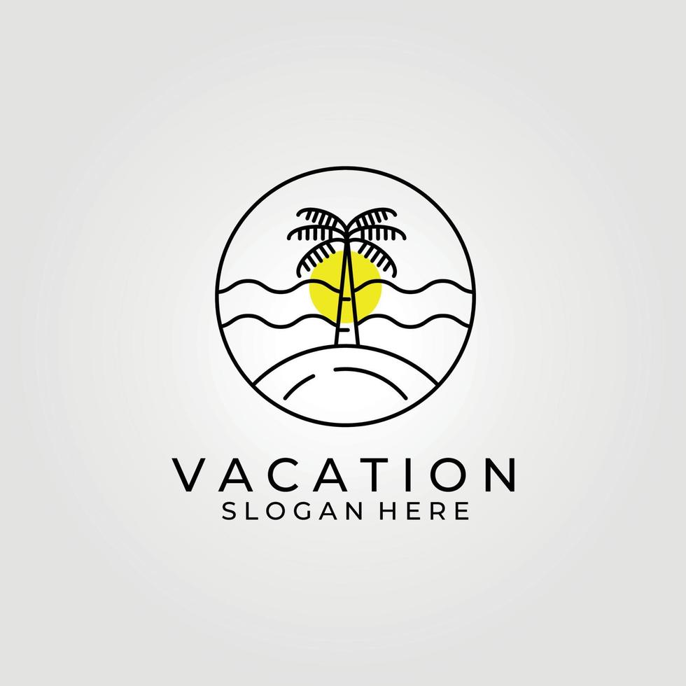 diseño de vector de arte de línea de logotipo de playa o vacaciones