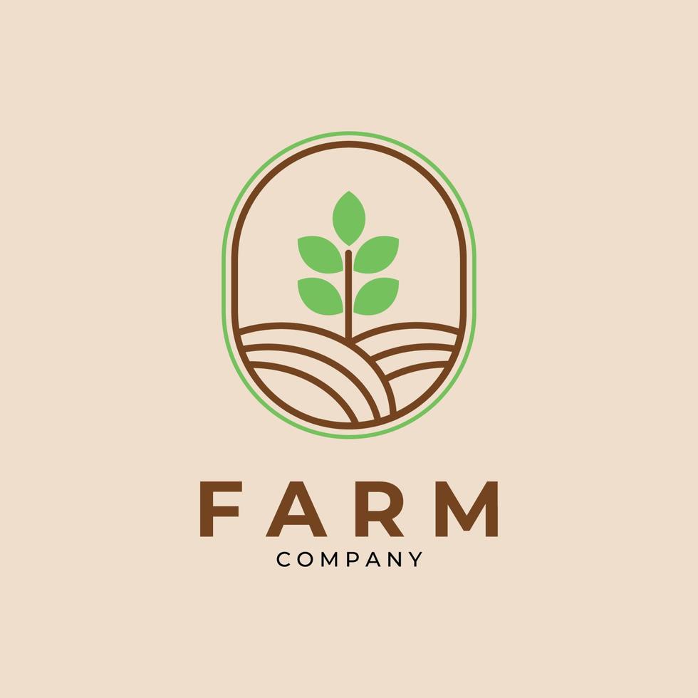 minimalist farm line art logo emblem vector template design