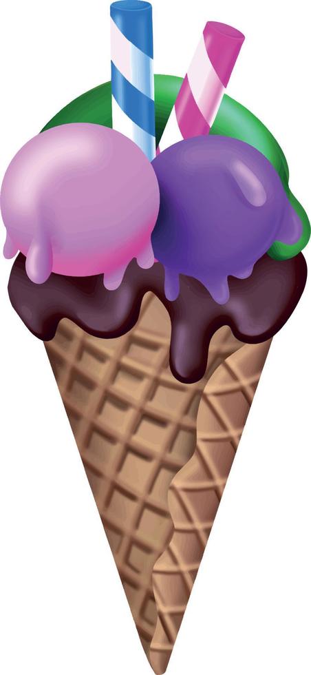 Ice cream with berries and straw, Vector illustration