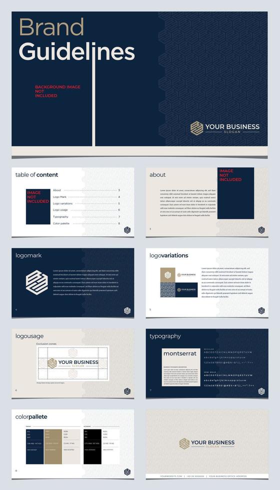 Brand guidelines template with hexagonal pattern vector