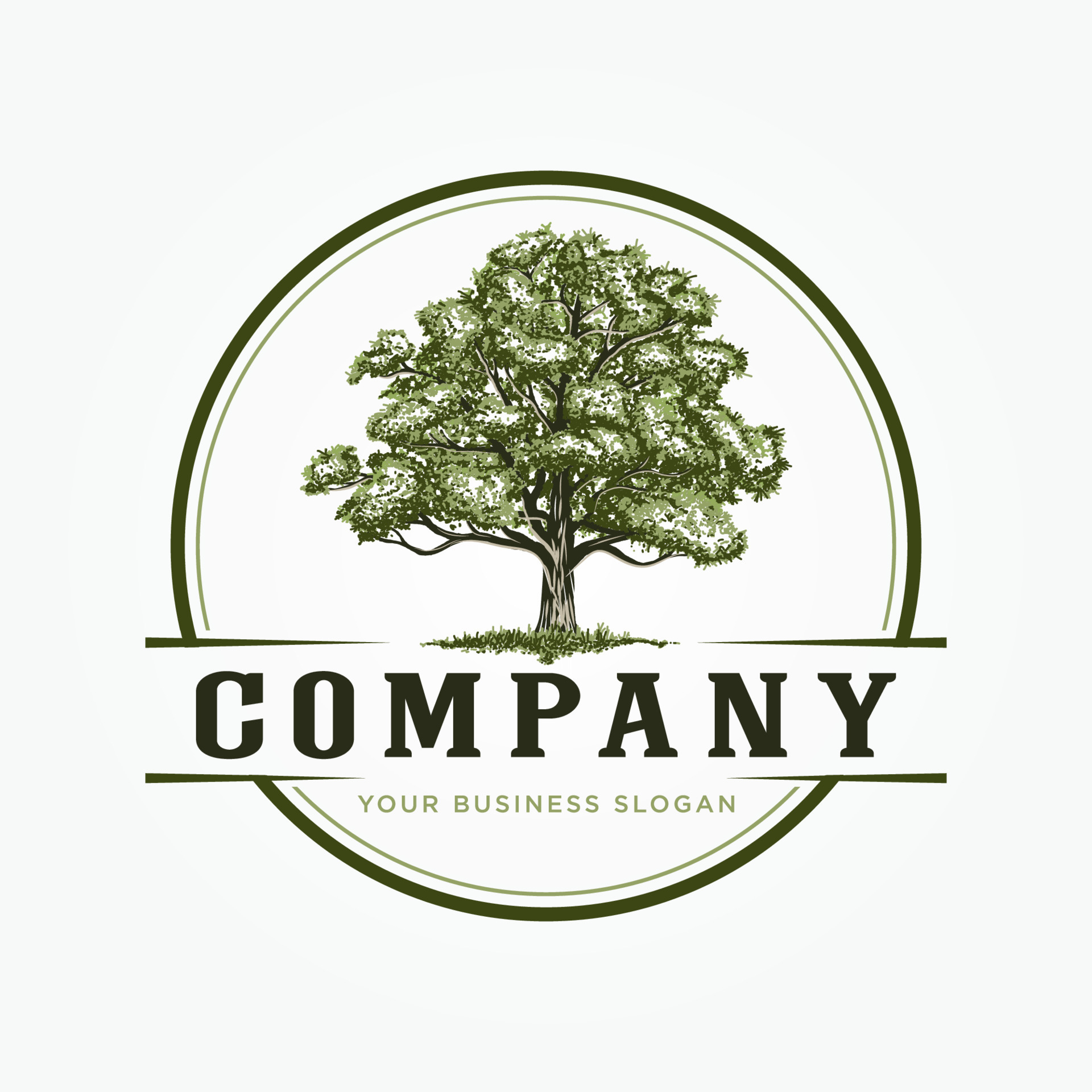 GREEN OAK TREE VINTAGE LOGO DESIGN 7399863 Vector Art at Vecteezy