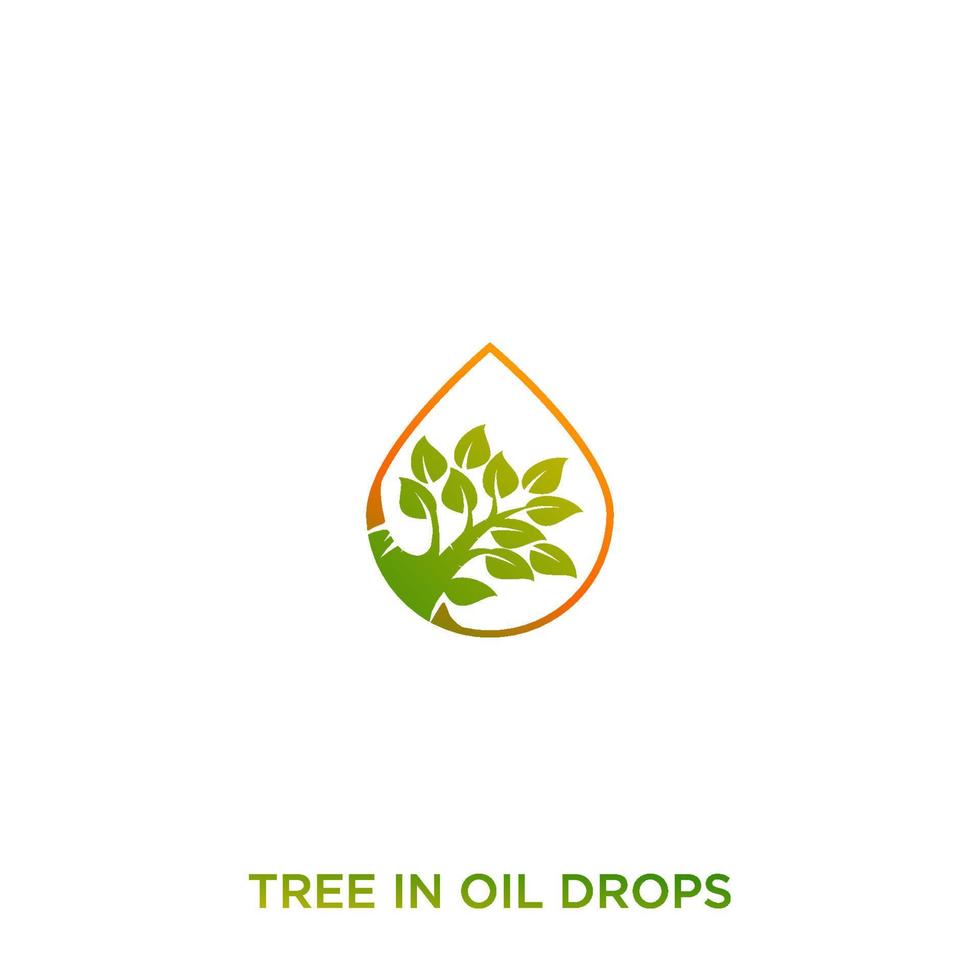 TREE AND OIL DROPS LOGO DESIGN VECTOR