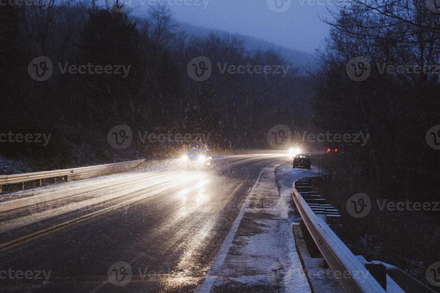 Long exposure of traffic in the woods photo