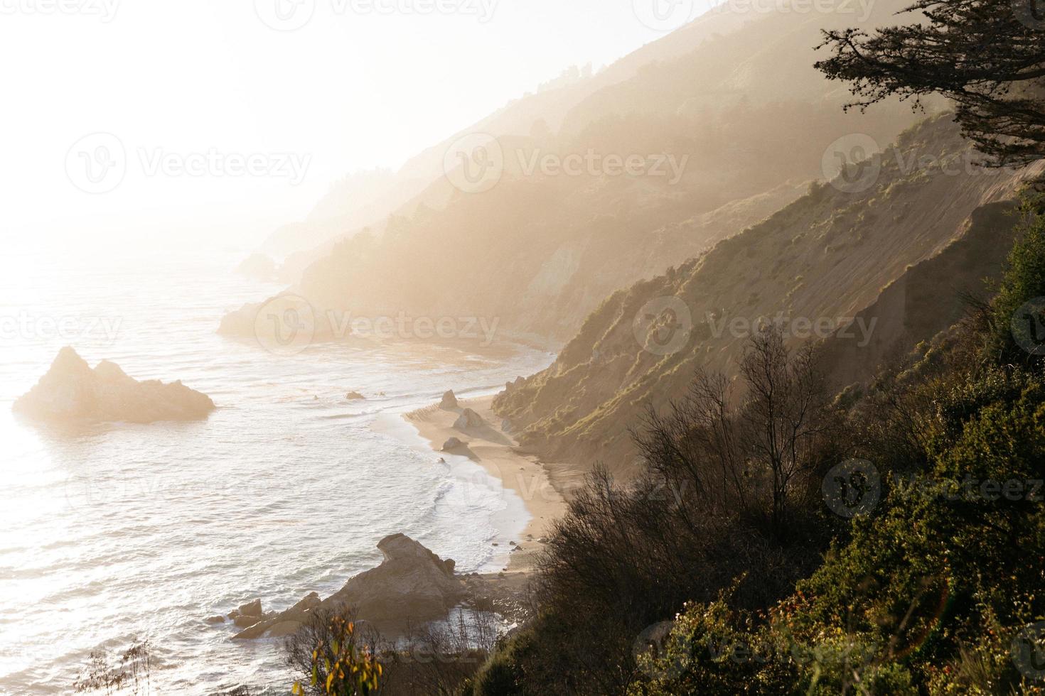 Hazy coastal view photo