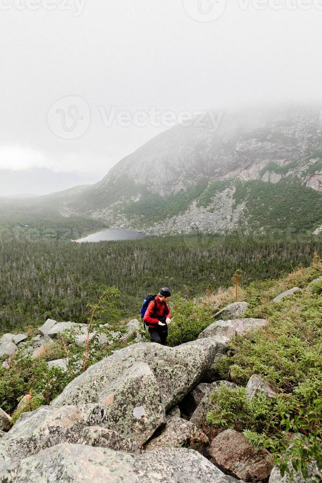 Person hiking in the mountains photo
