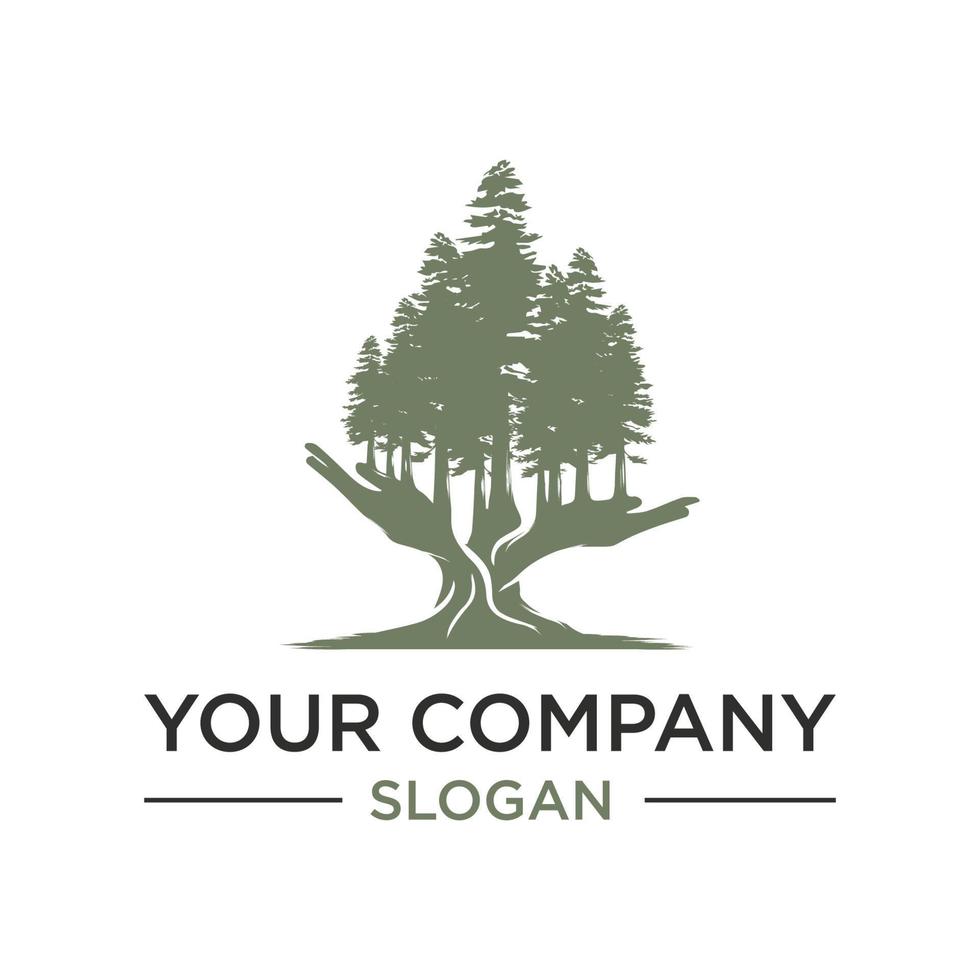 hand and pine tree logo vector