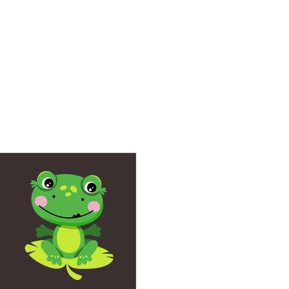 A cute Green Frog is sitting on a lotus leaf. Isolated vector illustration in a flat style