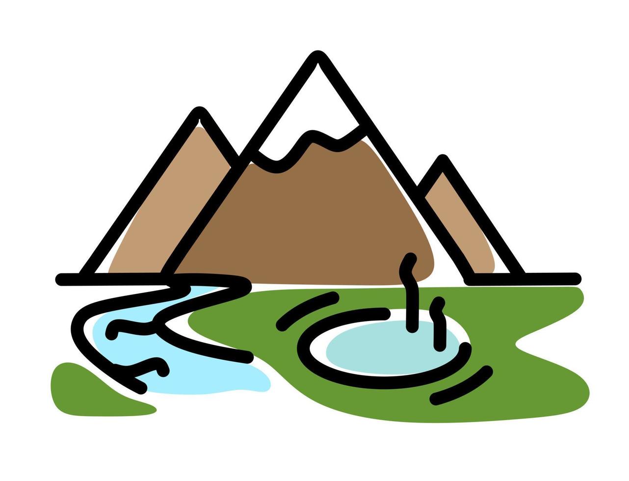 Geyser mountains and river in the logo. The concept of Kamchatka. Vector illustration isolated on a white background
