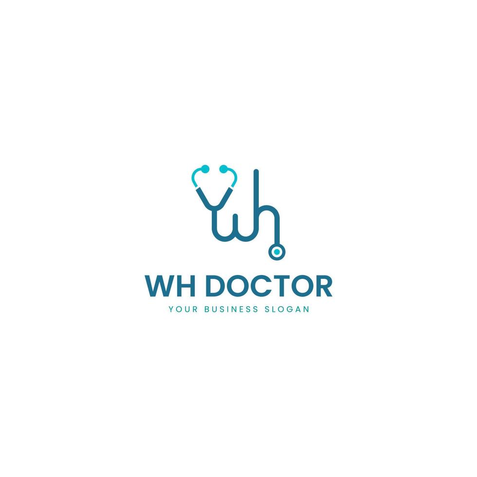 inicial ywh o wh, y diseño de logotipo de estetoscopio vector