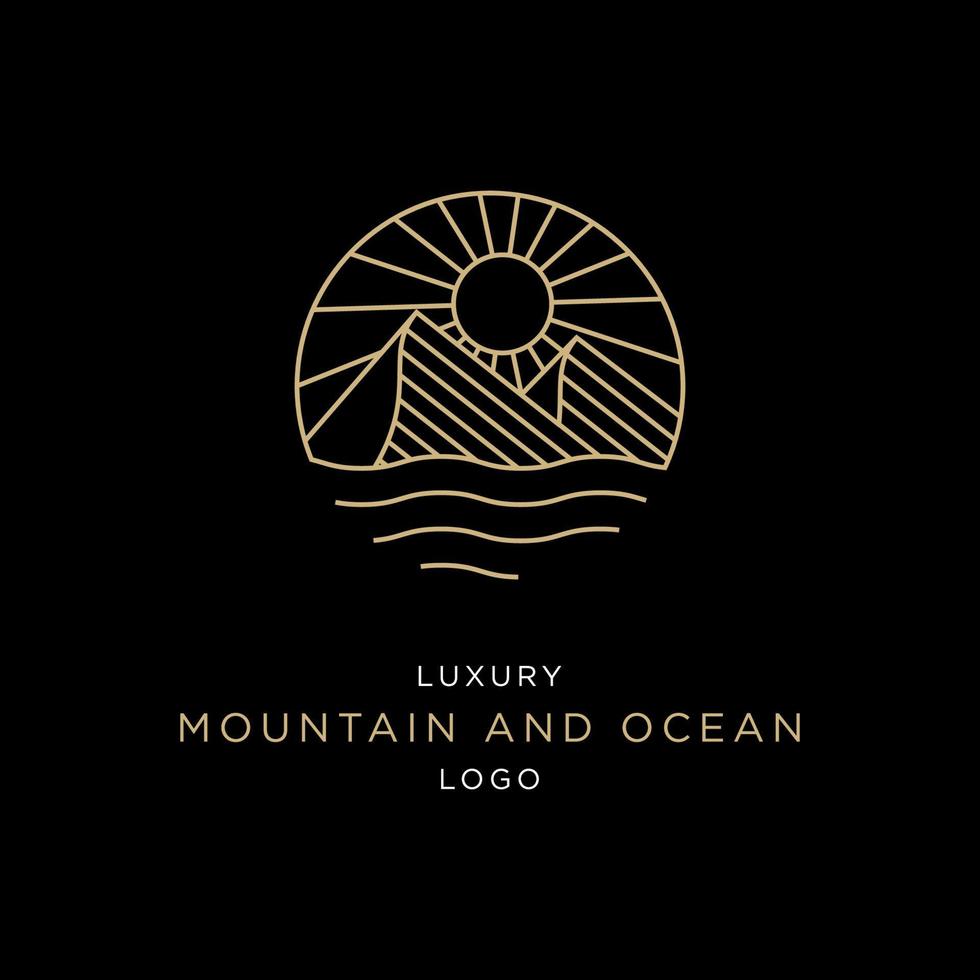 logotipo de montaña y océano de lujo vector