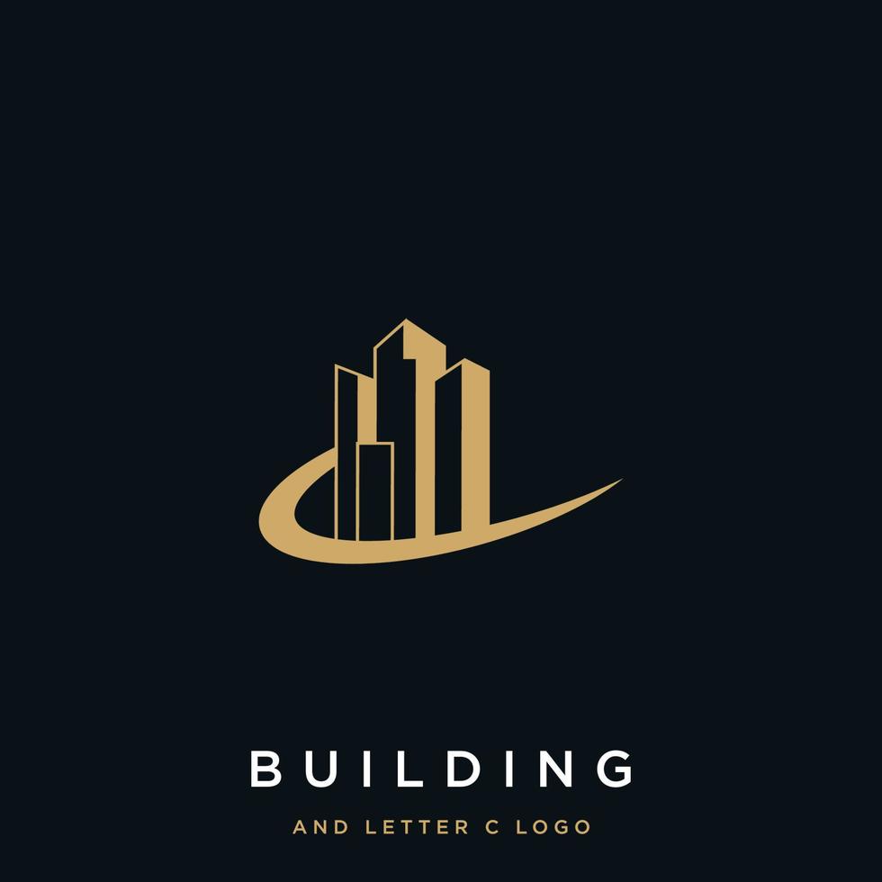 BUILDING AND LETTER C LOGO vector