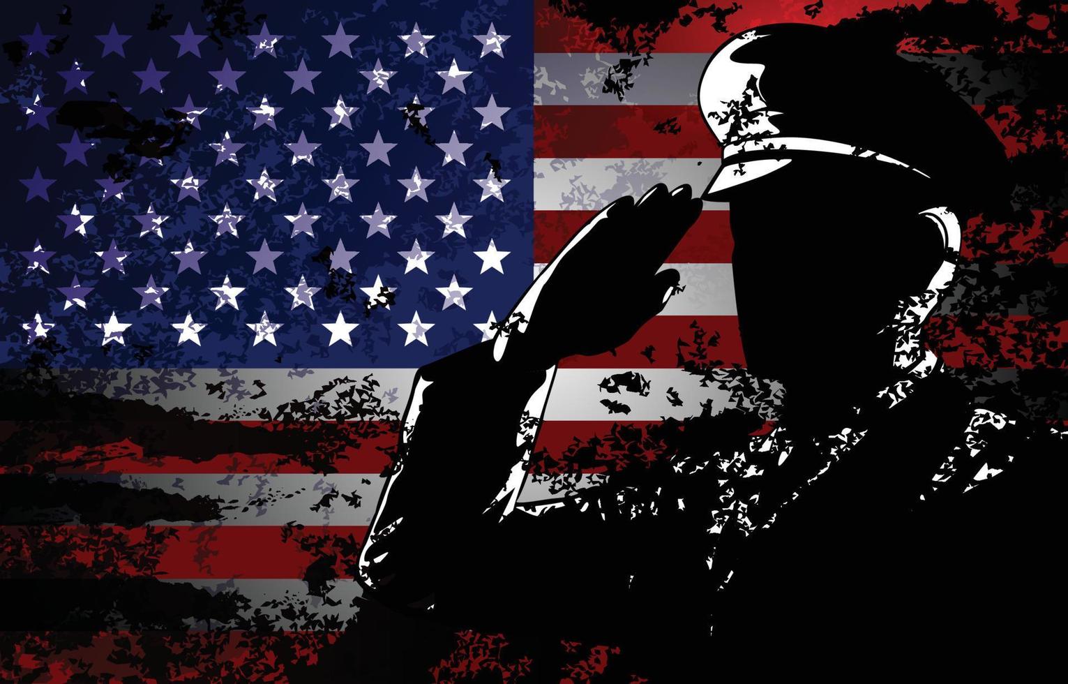 Grunge US Memorial Day with Officer Pay Respect to National Flag vector