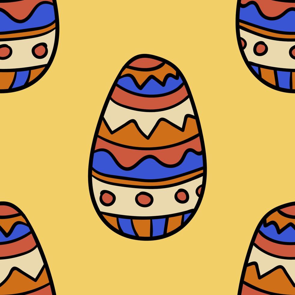 Seamless pattern with cartoon, doodle Easter egg with ornament. vector