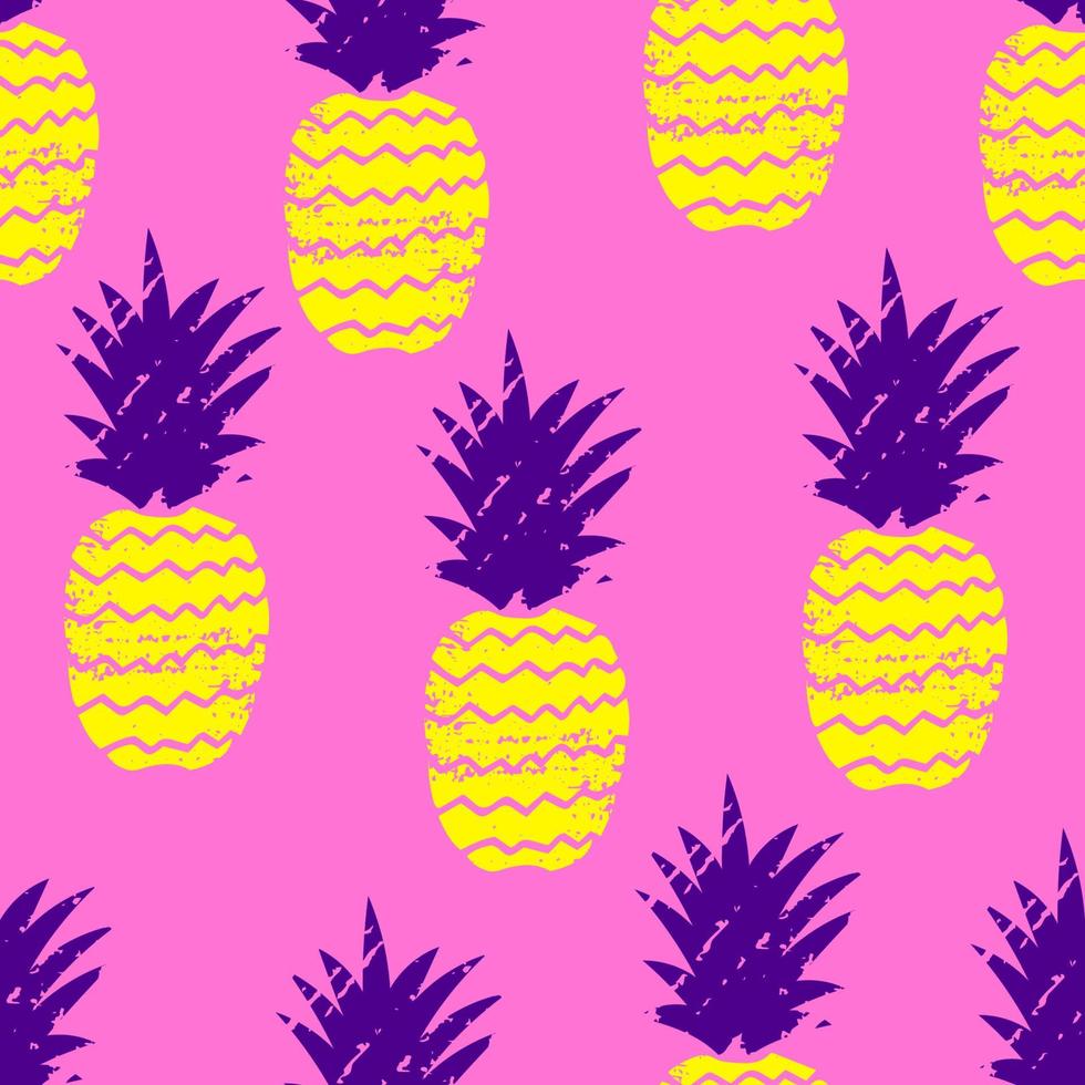 caricatura, garabato, piña, seamless, patrón. fondo de fruta dibujada a mano. vector