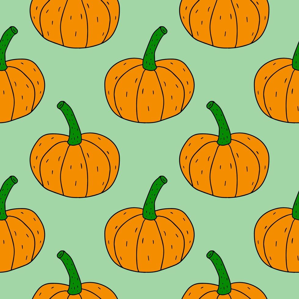 Cartoon linear doodle retro pumpkin seamless pattern. Abstract background with harvest. vector