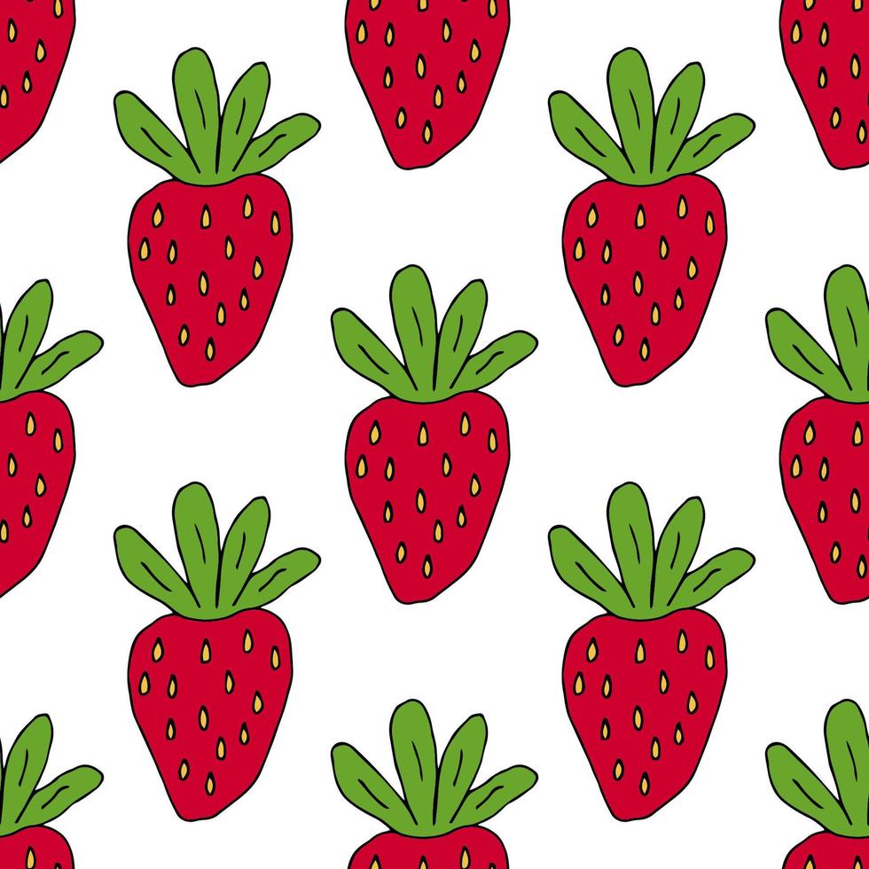 Cartoon doddle strawberry seamless pattern. Summer fruit background. Infinity berry card. vector