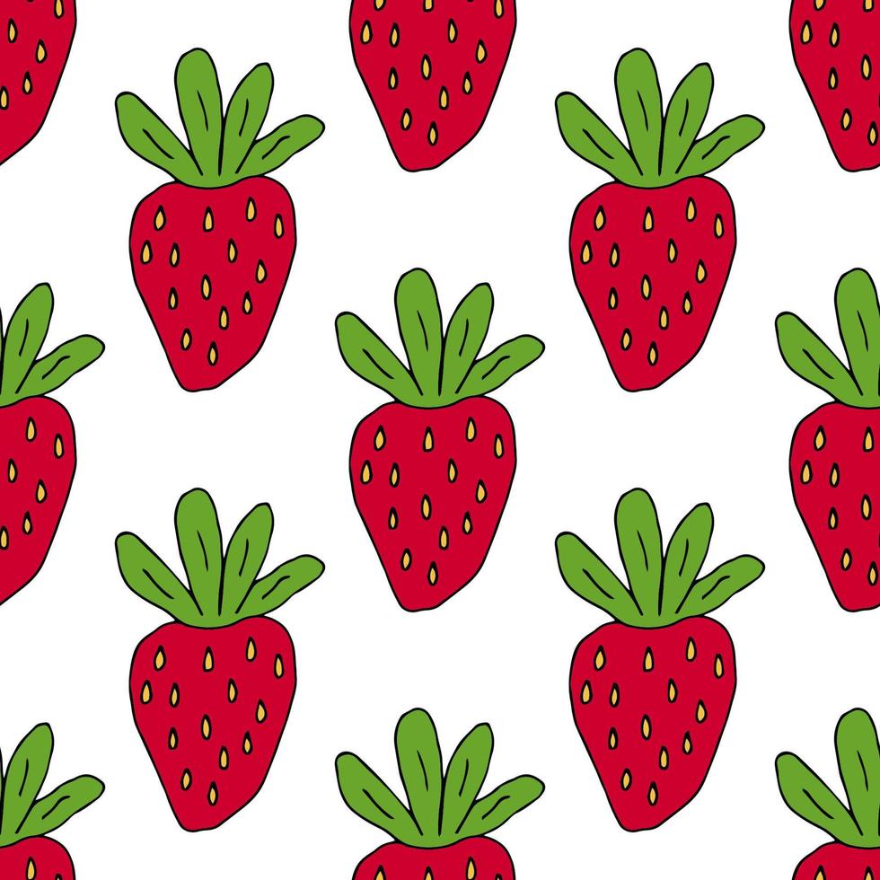 patrón sin costuras de dibujos animados doddle fresa. fondo de frutas de verano. tarjeta de bayas infinitas. vector