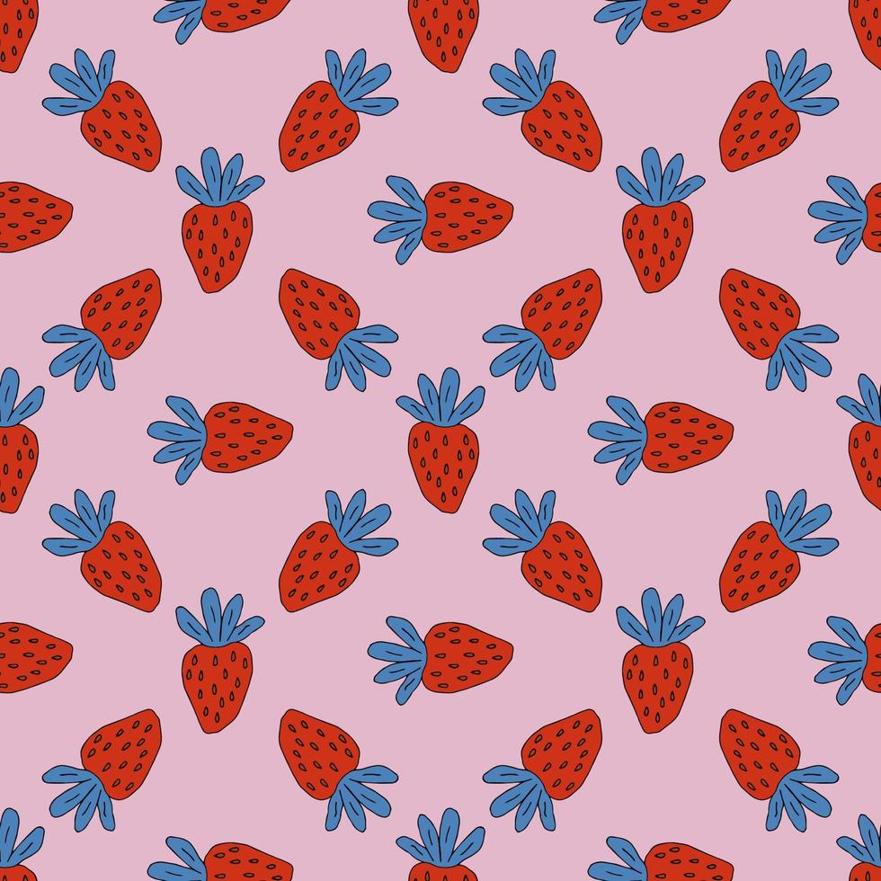 Cartoon doddle strawberry seamless pattern. Summer fruit background. Infinity berry card. vector